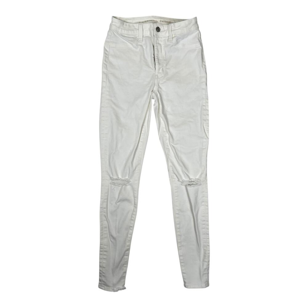 American Eagle Super Hi-Rise Jegging Jeans Womens 2 Long White Distressed Denim